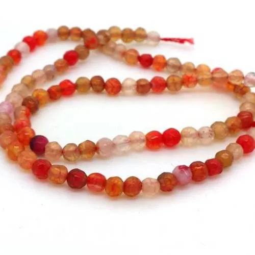 95 perles d'agate orange / rouge, facettes 4mm, pour bracelet wrap (pg186)