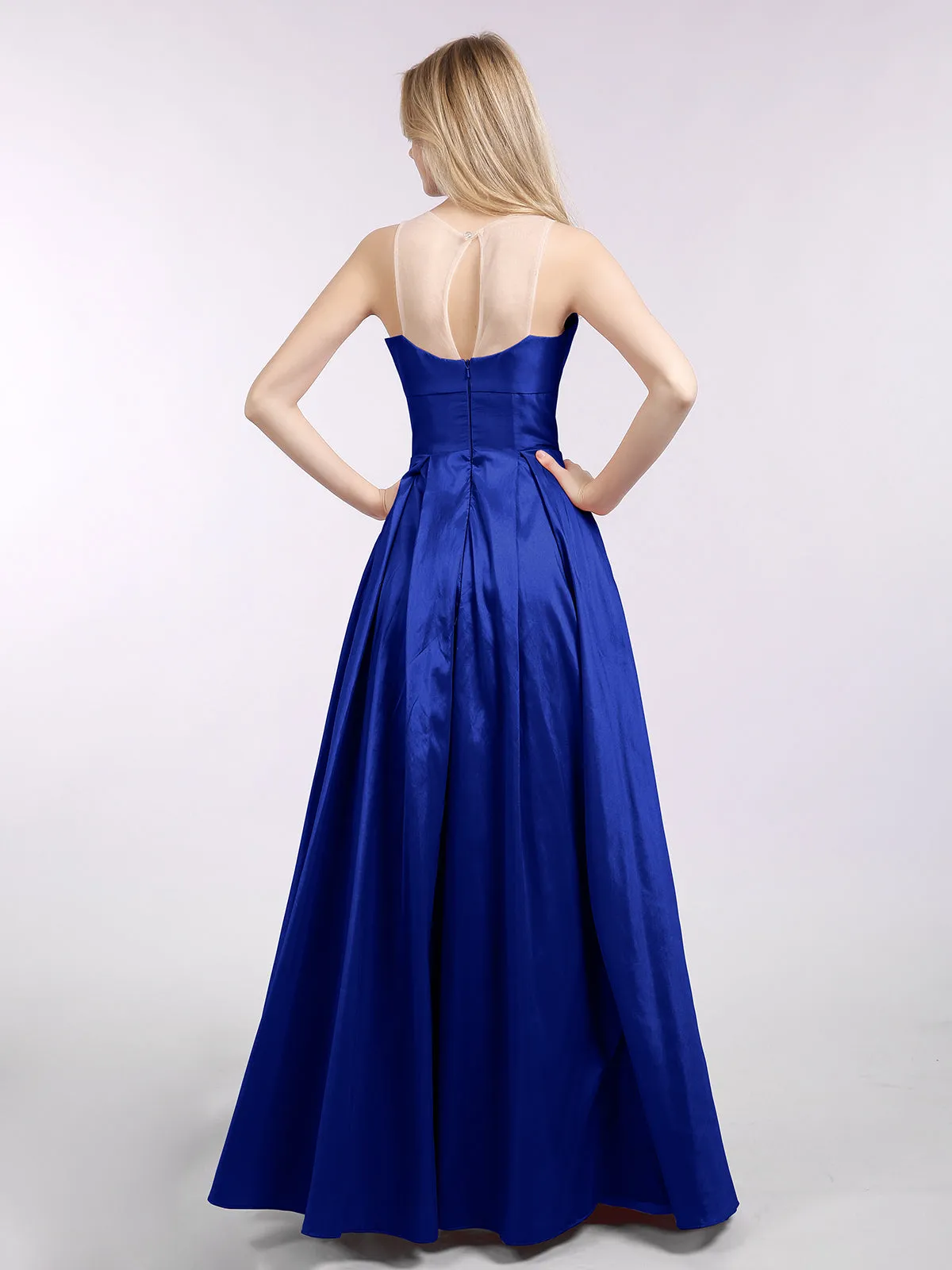 A-ligne Taffeta Robe Longue avec Poches Bleu Royale