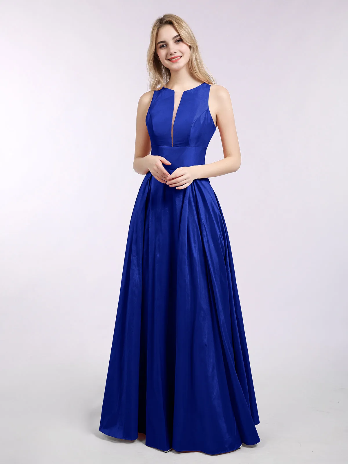 A-ligne Taffeta Robe Longue avec Poches Bleu Royale