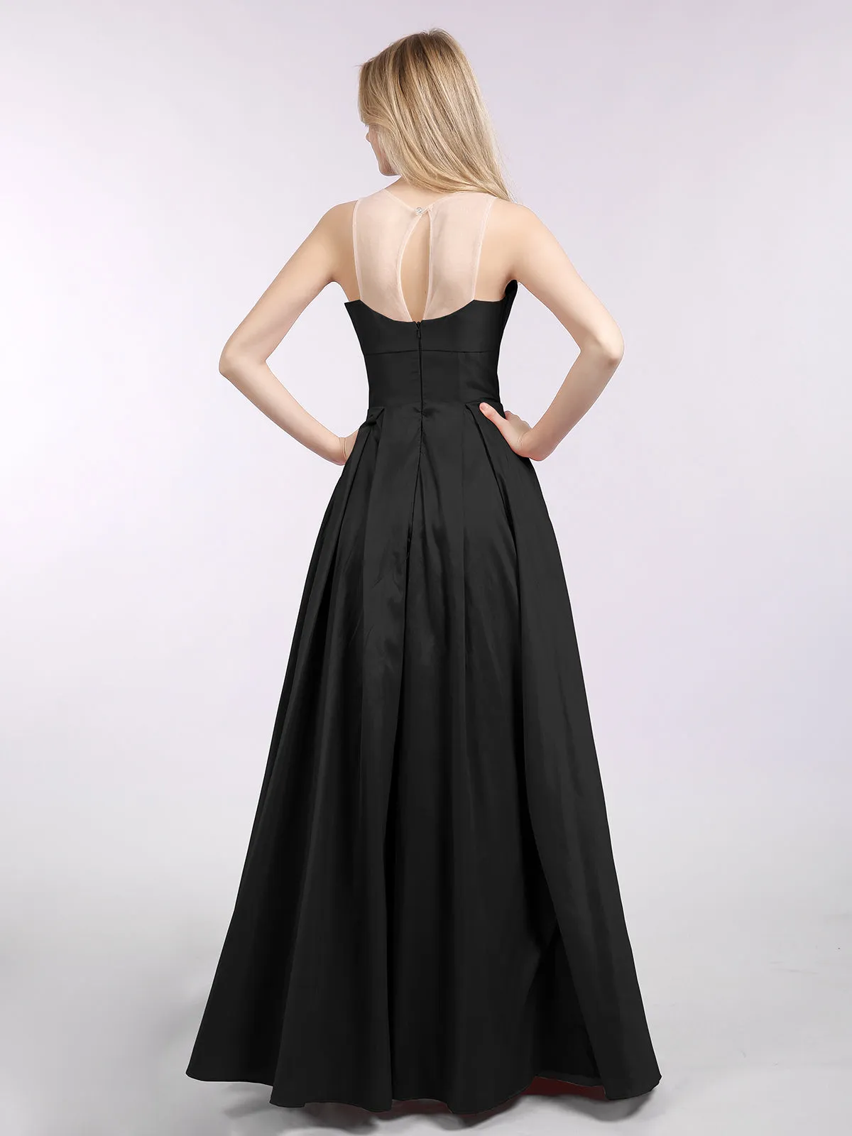 A-ligne Taffeta Robe Longue avec Poches Noir Grande Taille