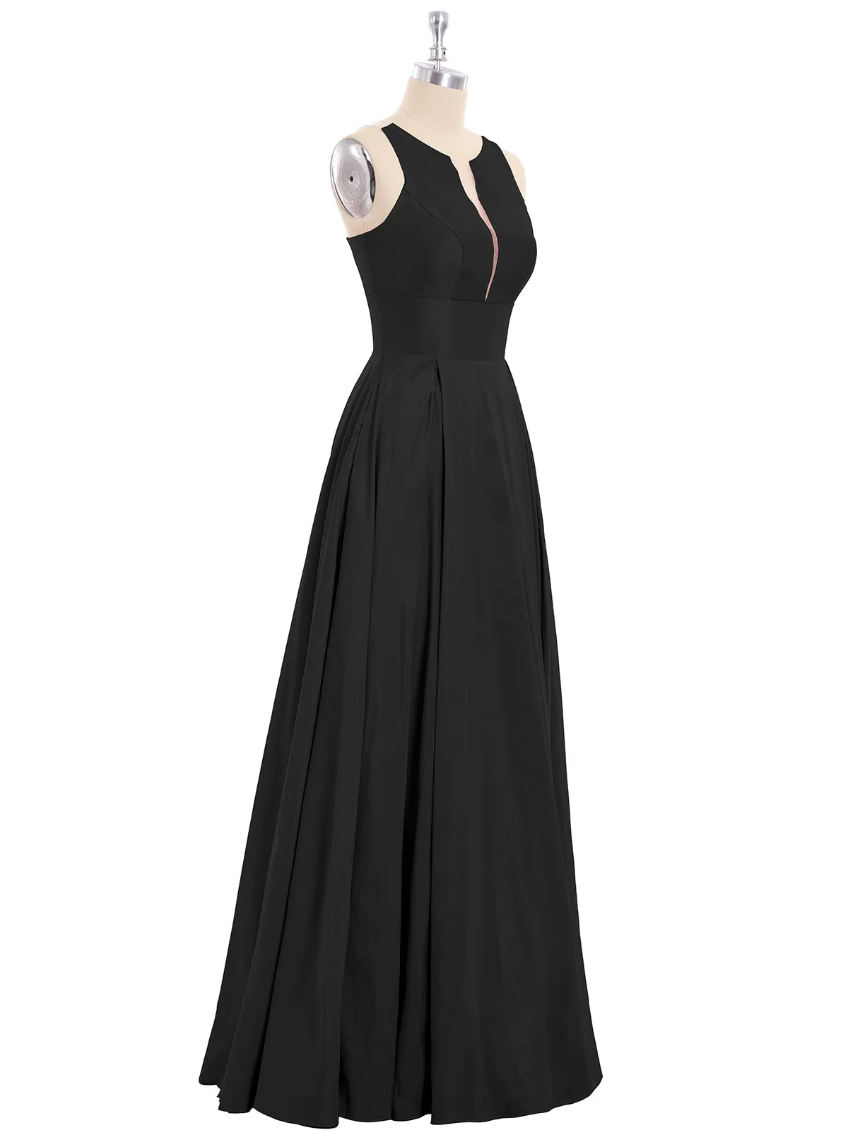 A-ligne Taffeta Robe Longue avec Poches Noir Grande Taille