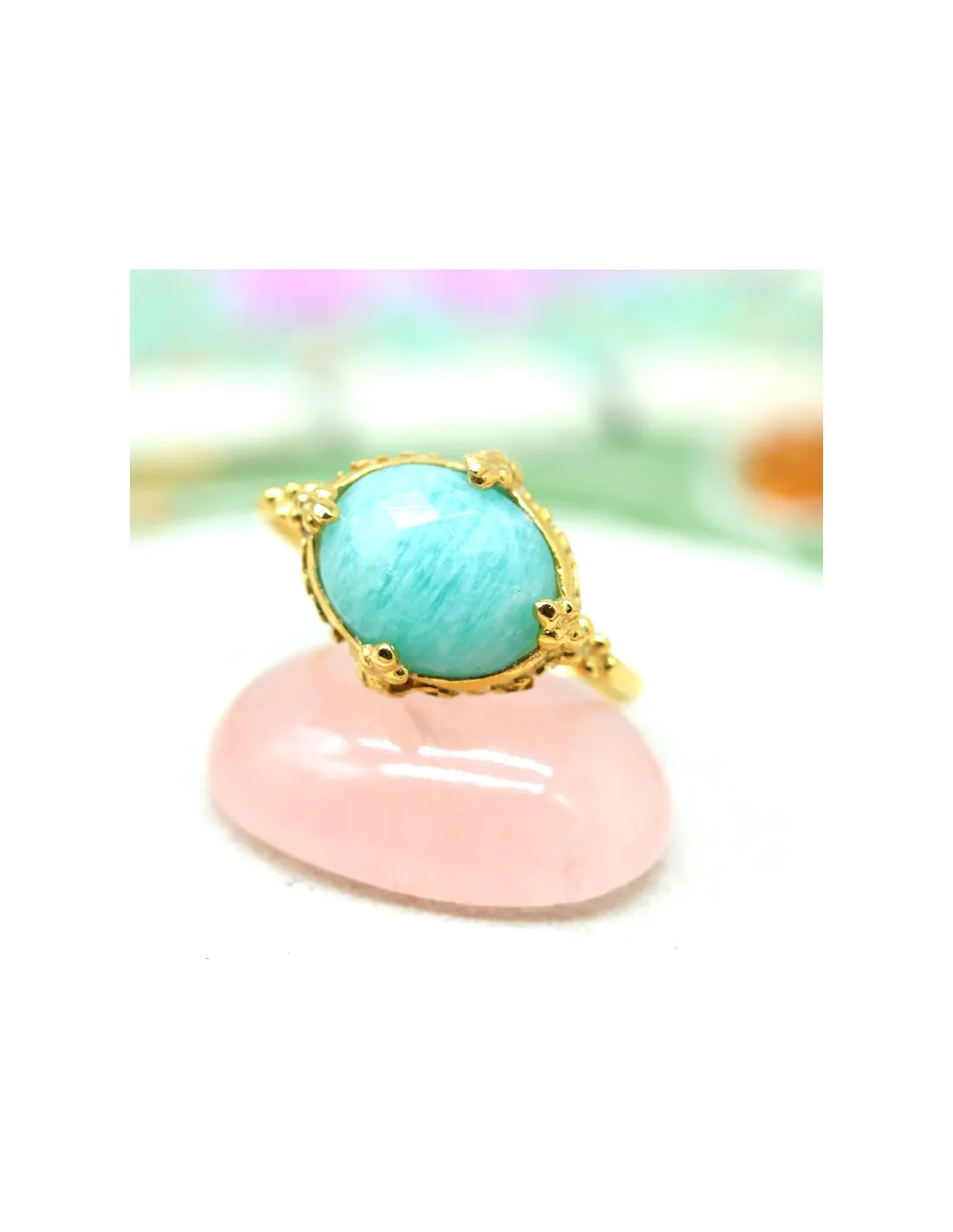 Bague amazonite facettée en laiton