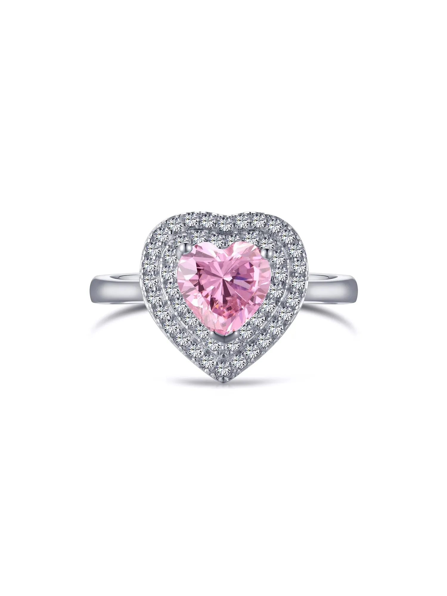 Bague en Argent Sterling en Forme de Cœur Zircon Rose