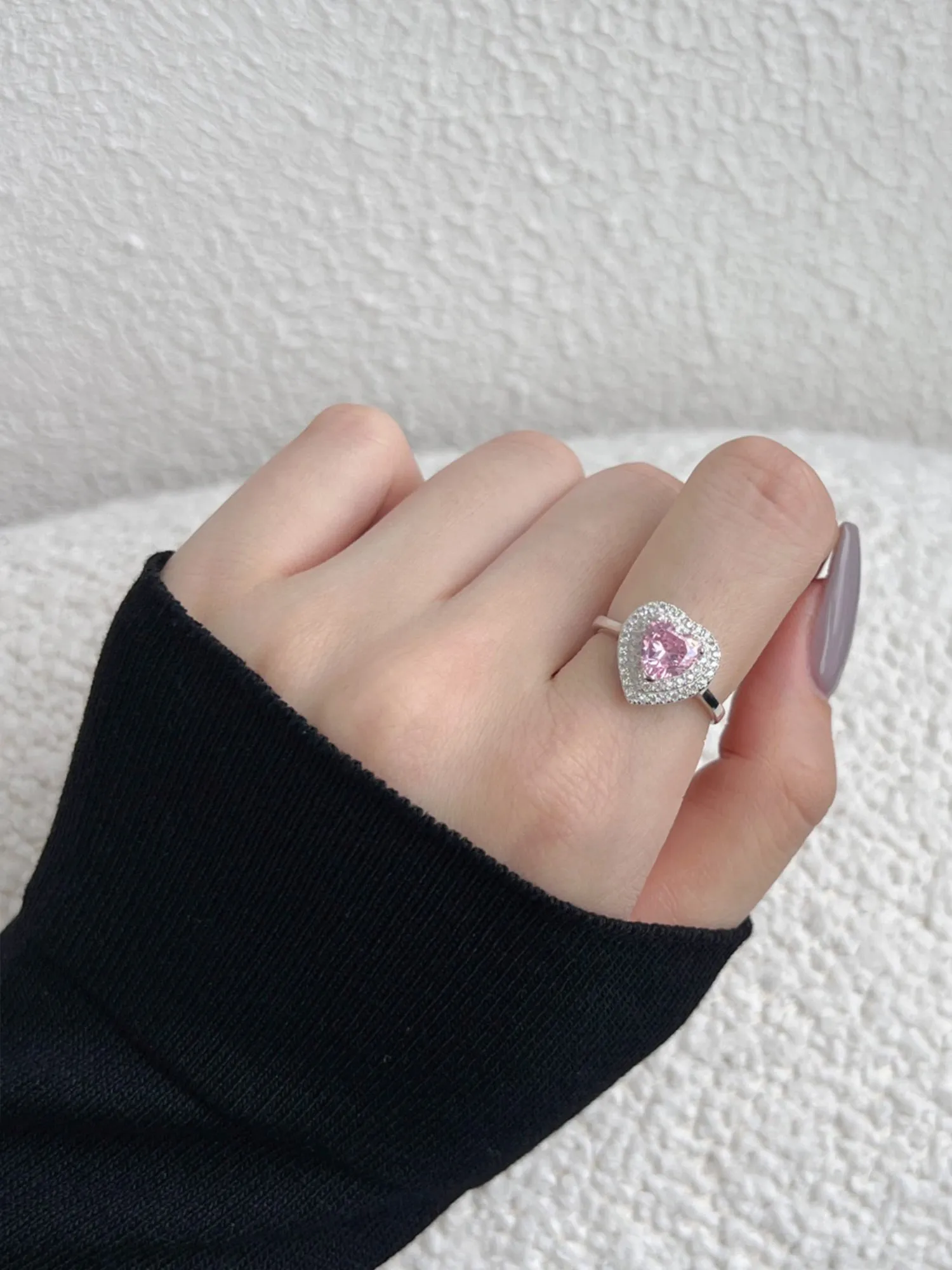 Bague en Argent Sterling en Forme de Cœur Zircon Rose