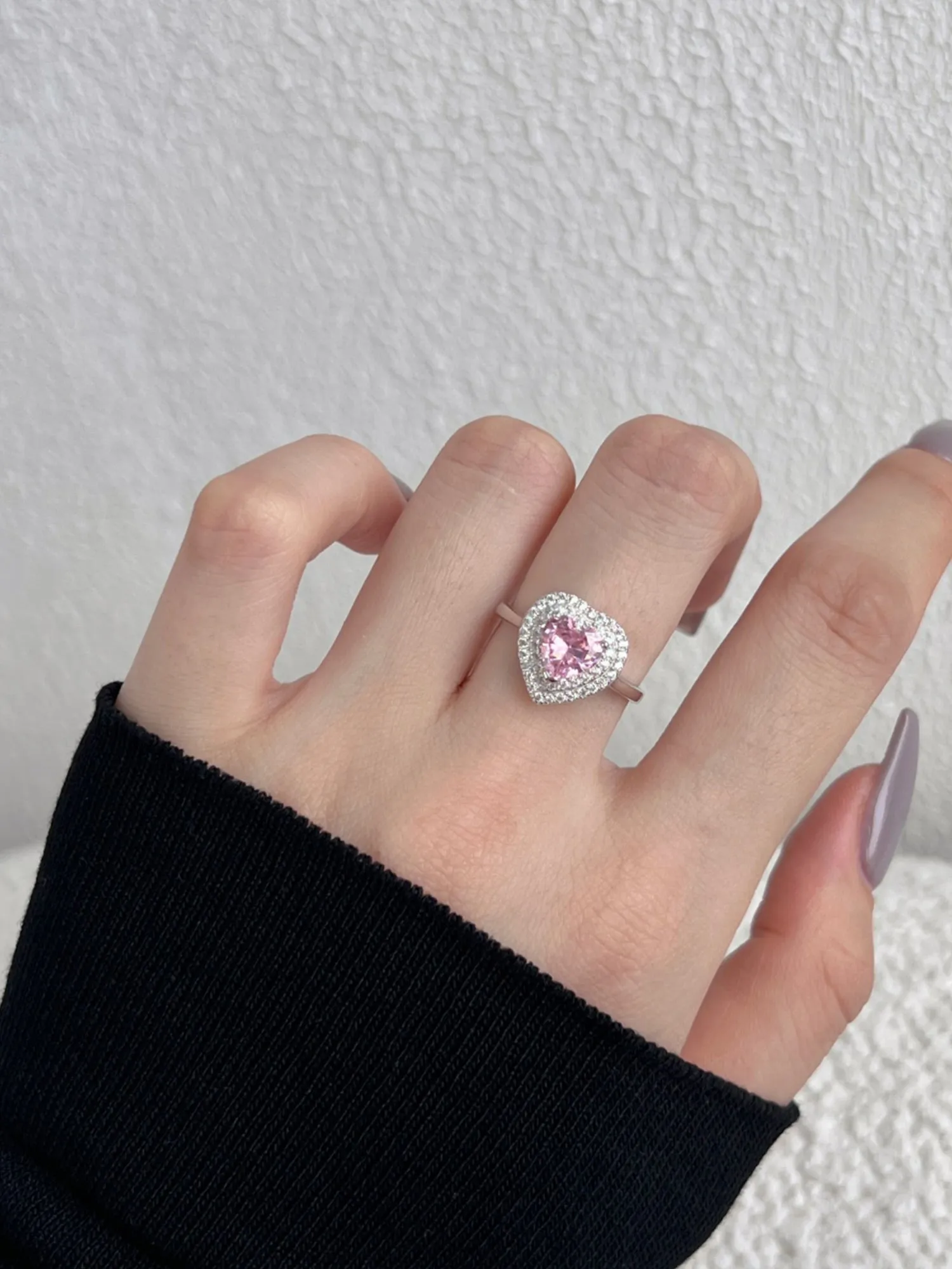 Bague en Argent Sterling en Forme de Cœur Zircon Rose