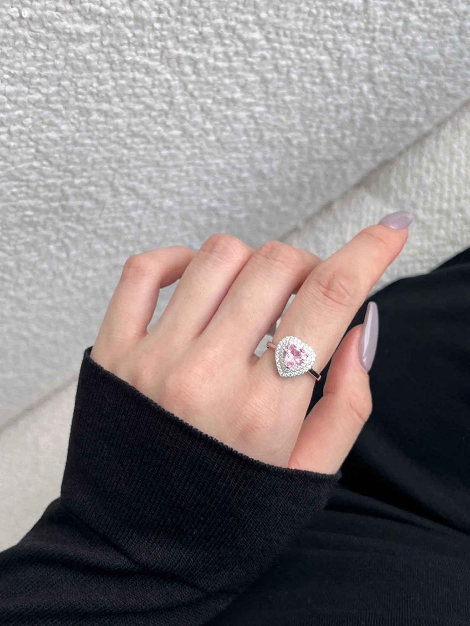 Bague en Argent Sterling en Forme de Cœur Zircon Rose