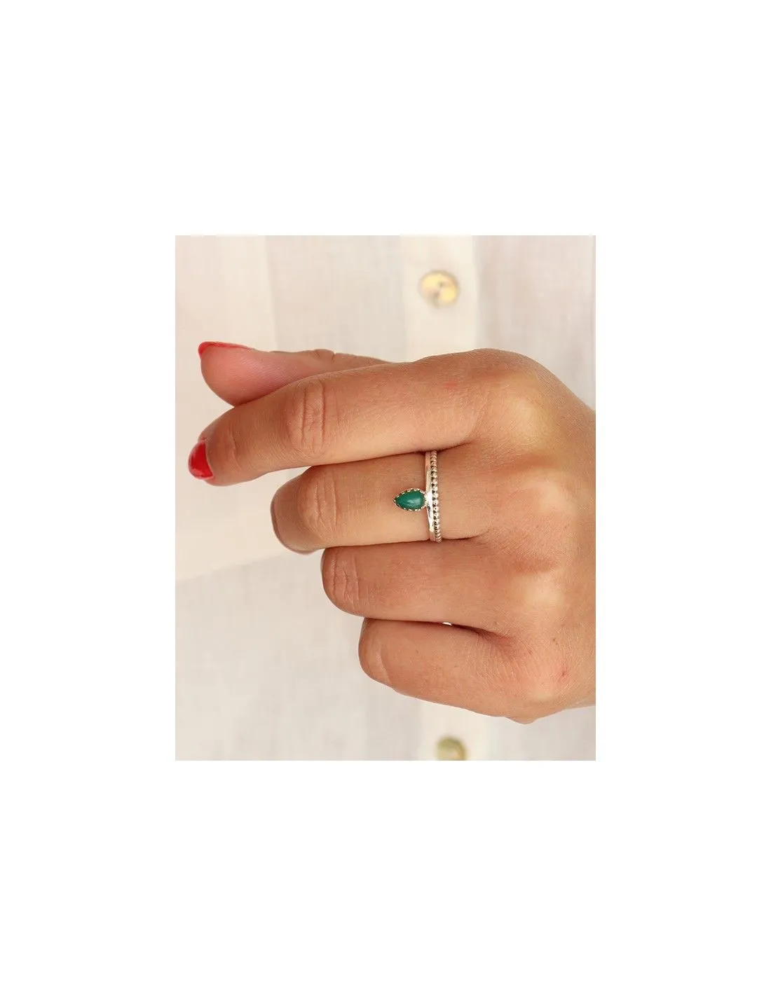 Bague fine argent goutte agate verte