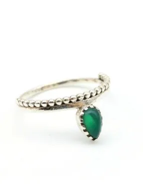 Bague fine argent goutte agate verte