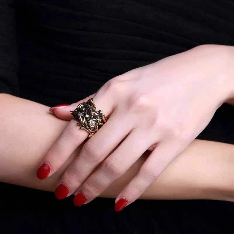 Bague Gothique Femme - Noir & Or