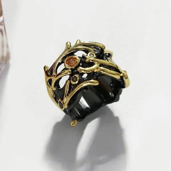 Bague Gothique Femme - Noir & Or