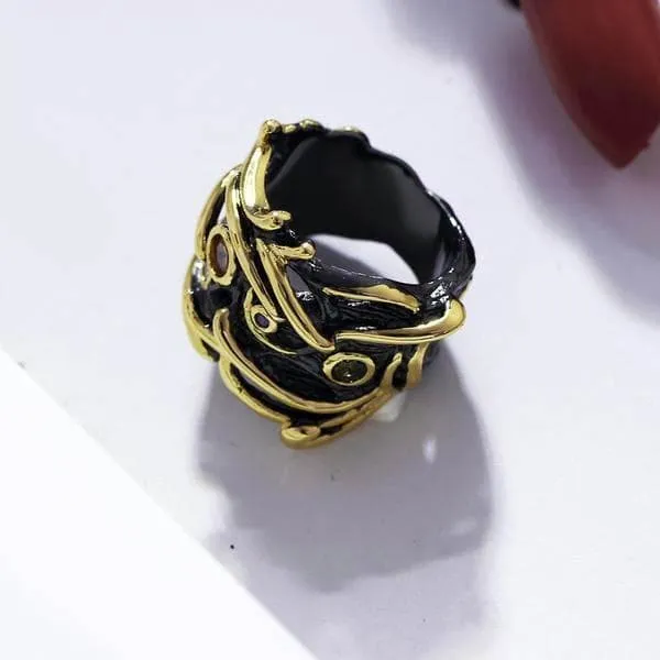 Bague Gothique Femme - Noir & Or