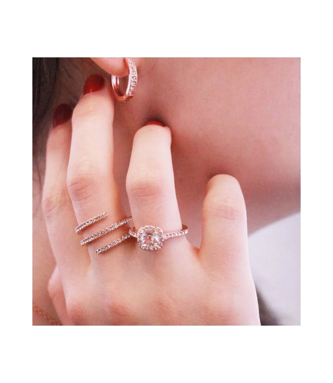 Bague Spiral - Or Rosé et Cristal