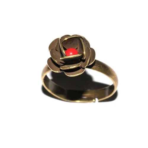 Bague vintage réglable rose en bronze vieilli