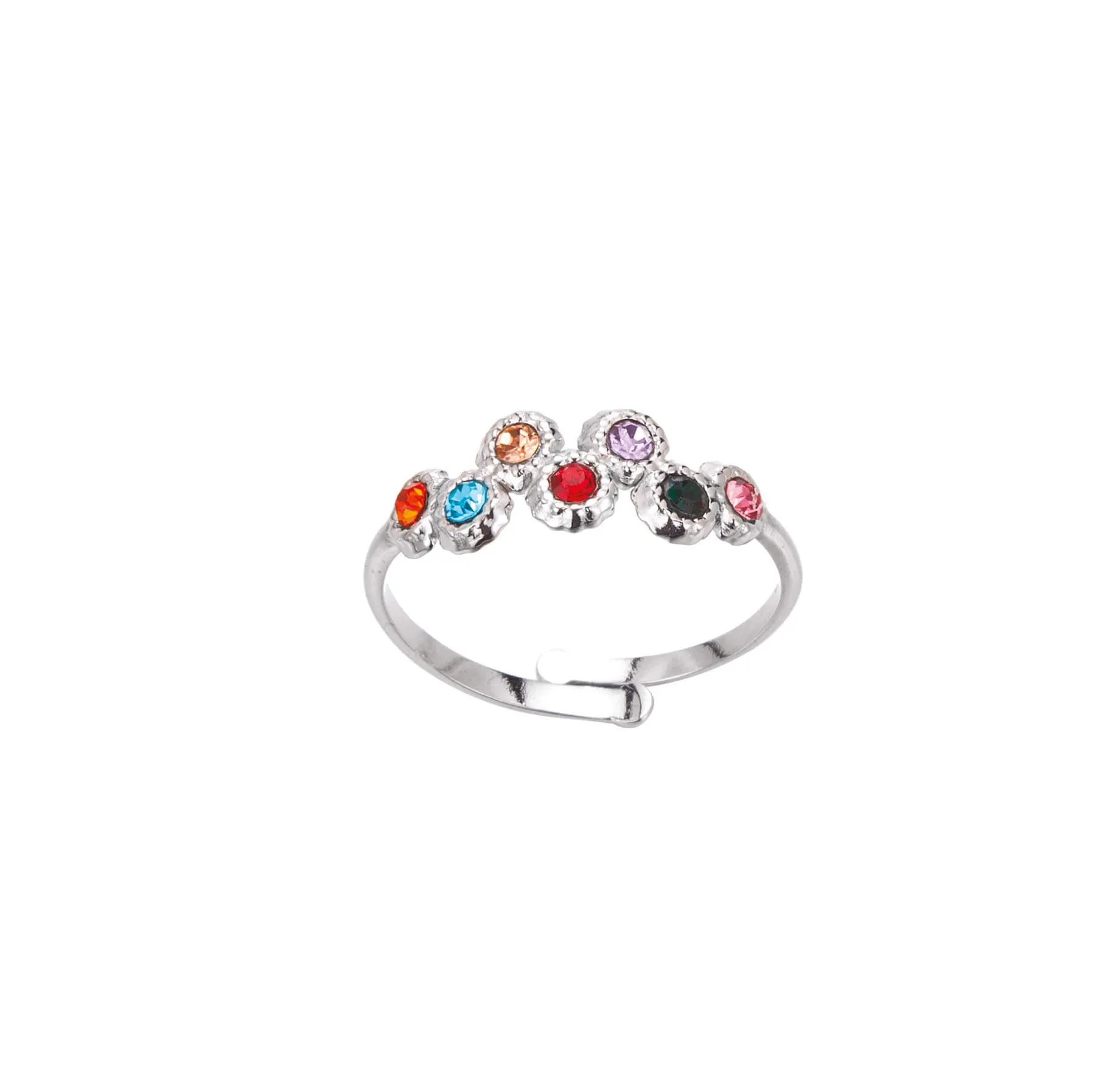 Bague zircons multicolores acier