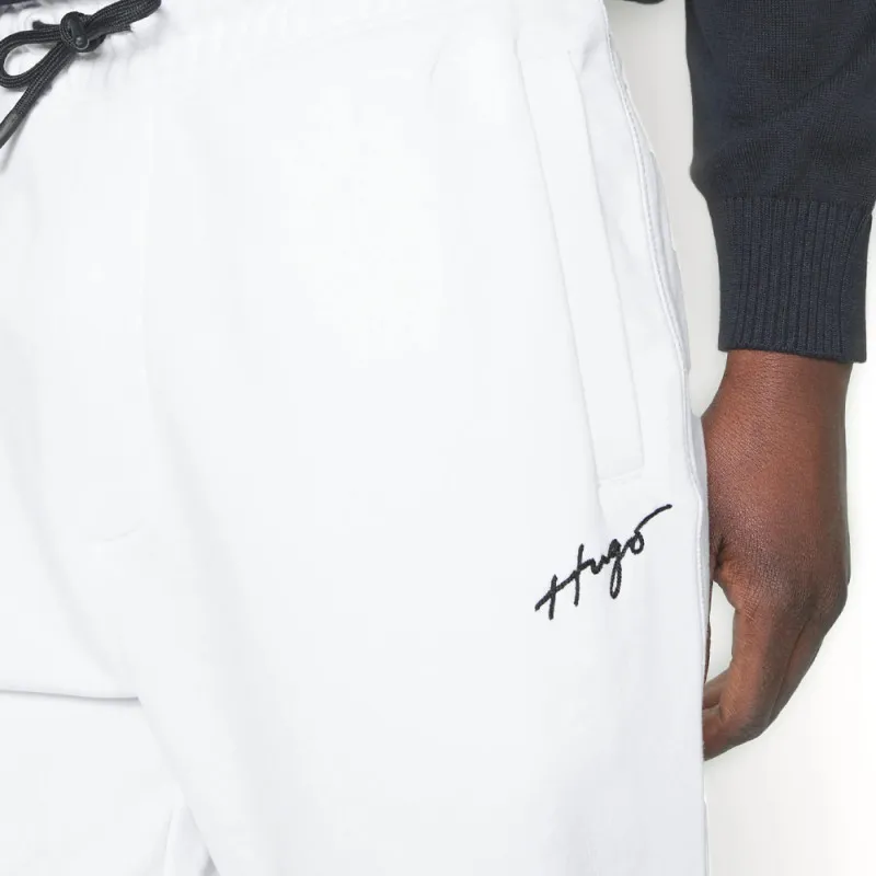 BAS DE SURVÊTEMENT BLANC EN COTON RELAXED FIT AVEC LOGO MANUSCRIT DRASILIA HUGO