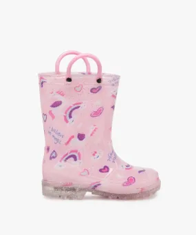 bottes de pluie fille a anses et semelle lumineuse motif licorne rose standard bottes de pluies