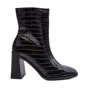 Bottes Hautes Cuir Motif Serpent Noir Kornell le noir