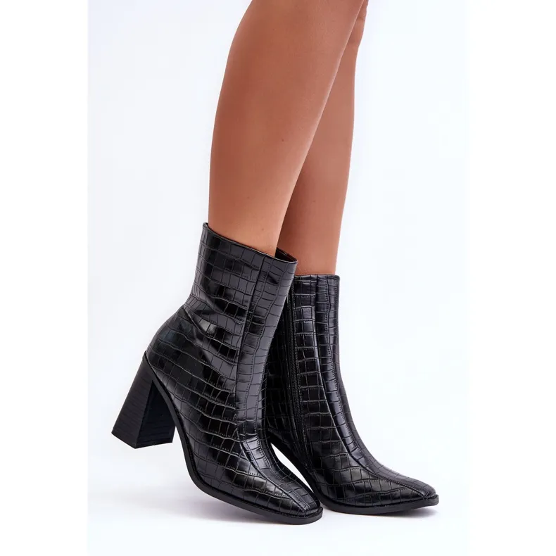 Bottes Hautes Cuir Motif Serpent Noir Kornell le noir