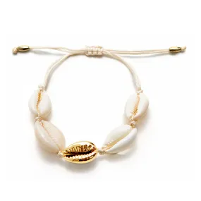 Bracelet Coquillage Or cordon Beige : Style Bohème Chic - Shine Boutique