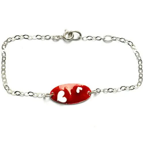 Bracelet cœur valentine en argent 925/1000 et résine rouge réglable