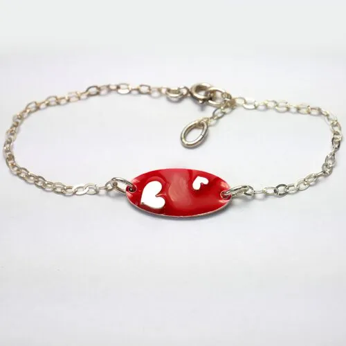 Bracelet cœur valentine en argent 925/1000 et résine rouge réglable