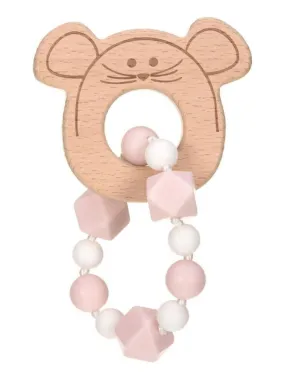 Bracelet de dentition en bois et silicone Souris - Rose