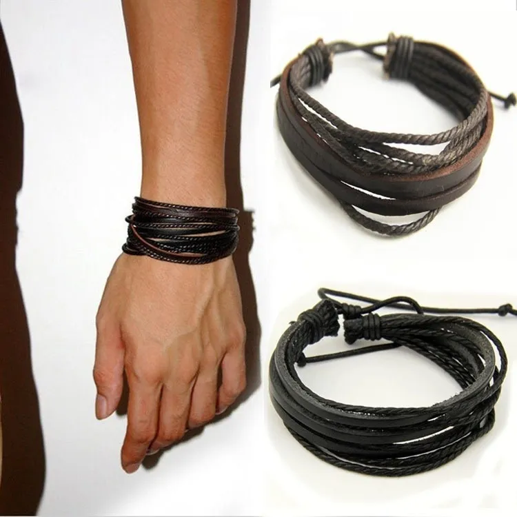 Bracelet multicouche en cuir pour homme