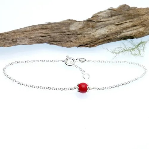 Bracelet perle de verre rouge coquelicot, réglable et minimaliste en argent 925