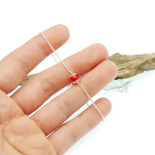 Bracelet perle de verre rouge coquelicot, réglable et minimaliste en argent 925