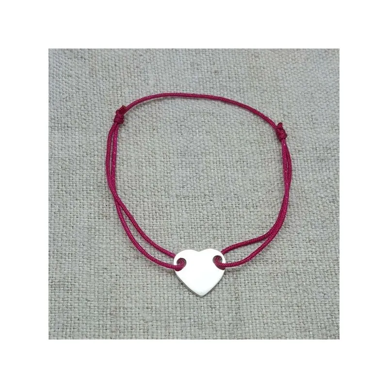 Bracelet petit coeur Argent ou Plaqué lien fin satiné, ajustable. 