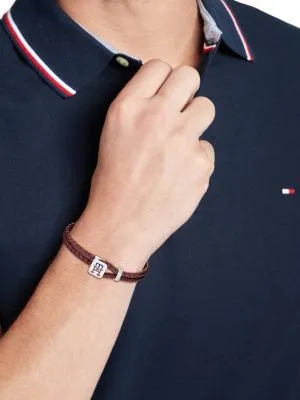 Bracelet TH Monogram en cuir bordeaux | RED | Tommy Hilfiger