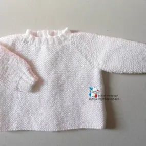 Brassière naissance bb coloris calinou blanc-lait manches raglan mixte modèle layette tricot bébé sur commande