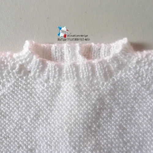 Brassière naissance bb coloris calinou blanc-lait manches raglan mixte modèle layette tricot bébé sur commande