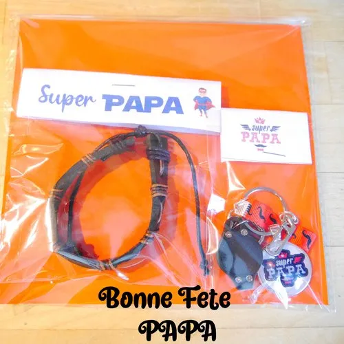 Cadeau spécial papa, bracelet et porte clés "meilleur papa" bleu