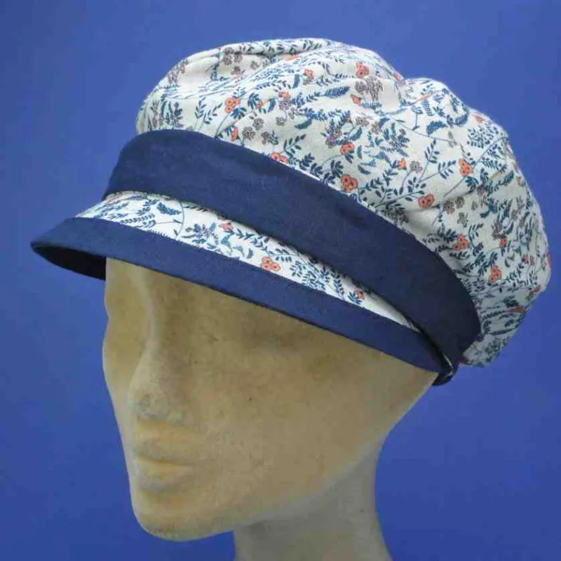 Casquette gavroche à imprimé marine en lin et coton | Casquette femme