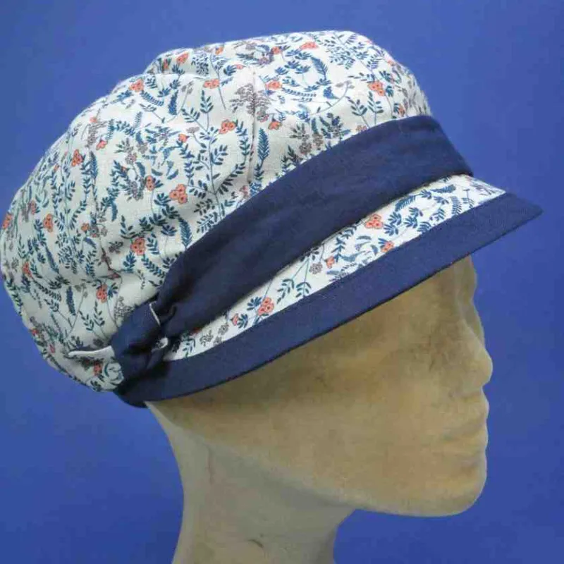 Casquette gavroche à imprimé marine en lin et coton | Casquette femme