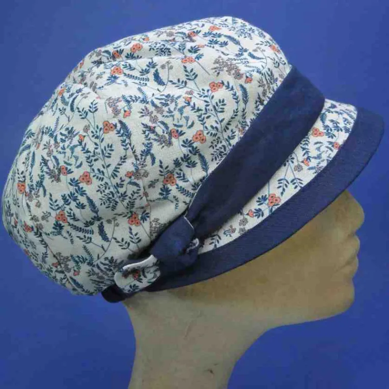 Casquette gavroche à imprimé marine en lin et coton | Casquette femme