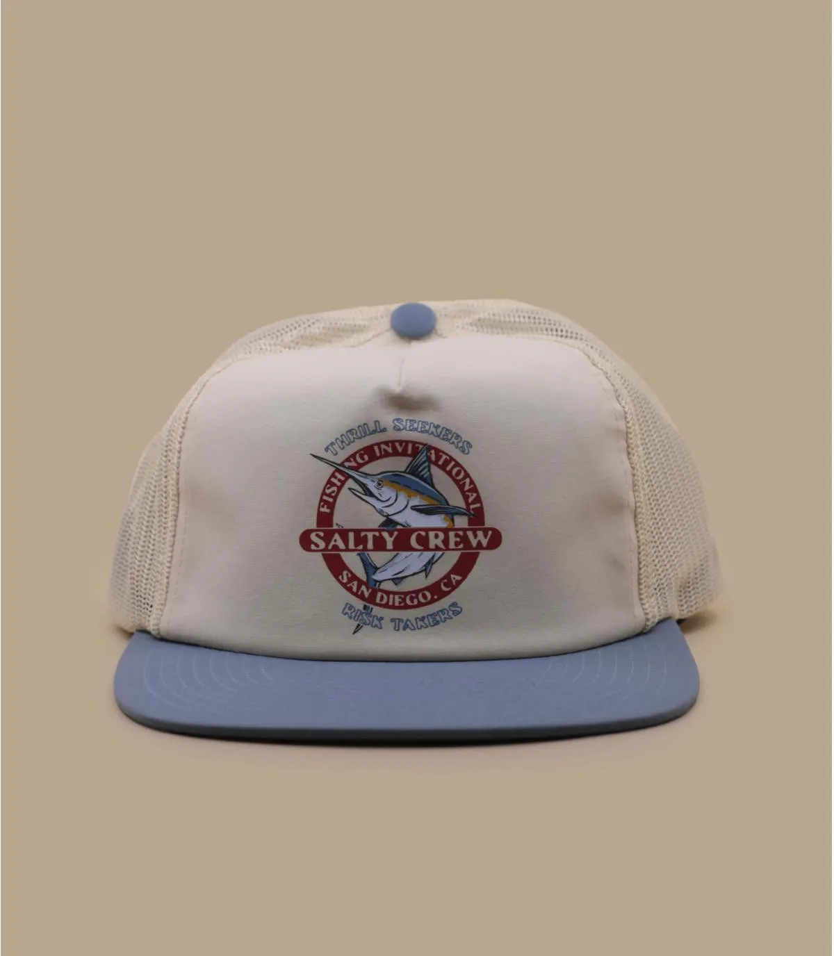 Casquette snapback beige imprimé  poisson - Casquette Interclub Trucker natural slate Salty Crew : Headict