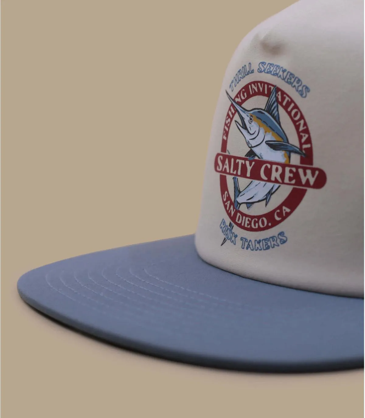 Casquette snapback beige imprimé  poisson - Casquette Interclub Trucker natural slate Salty Crew : Headict