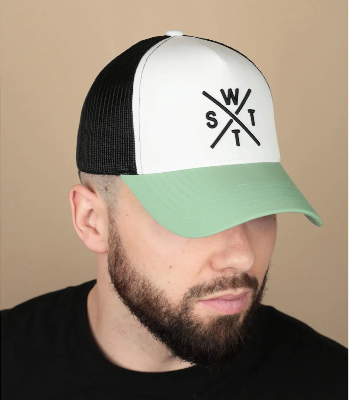 Casquette trucker blanche et verte - Casquette Trucker Tribe sage white Watts : Headict