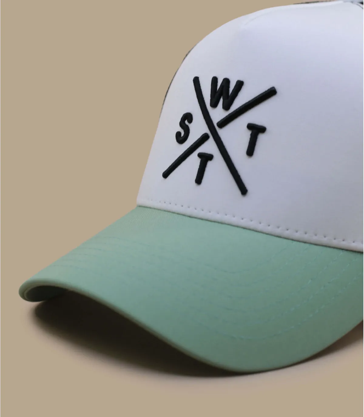 Casquette trucker blanche et verte - Casquette Trucker Tribe sage white Watts : Headict