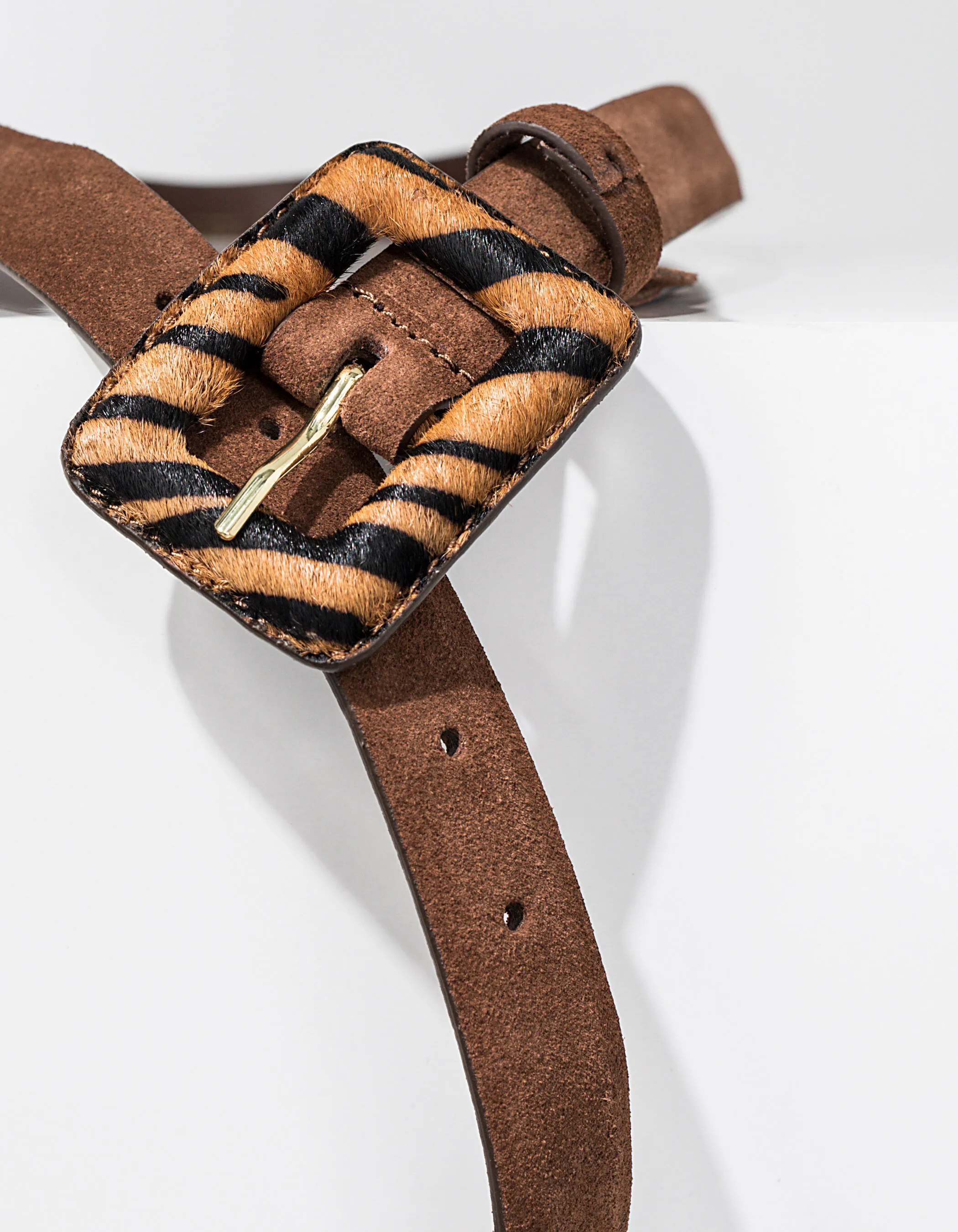 Ceinture cognac en cuir à boucle imprimé tigre I.Code