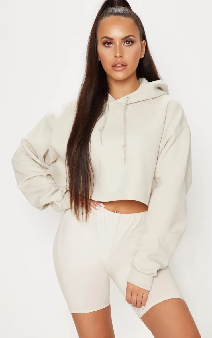 Hoodie oversize court en sweat sable clair