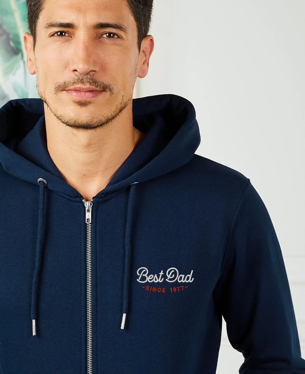 Hoodie zippé homme Best dad since brodé personnalisé