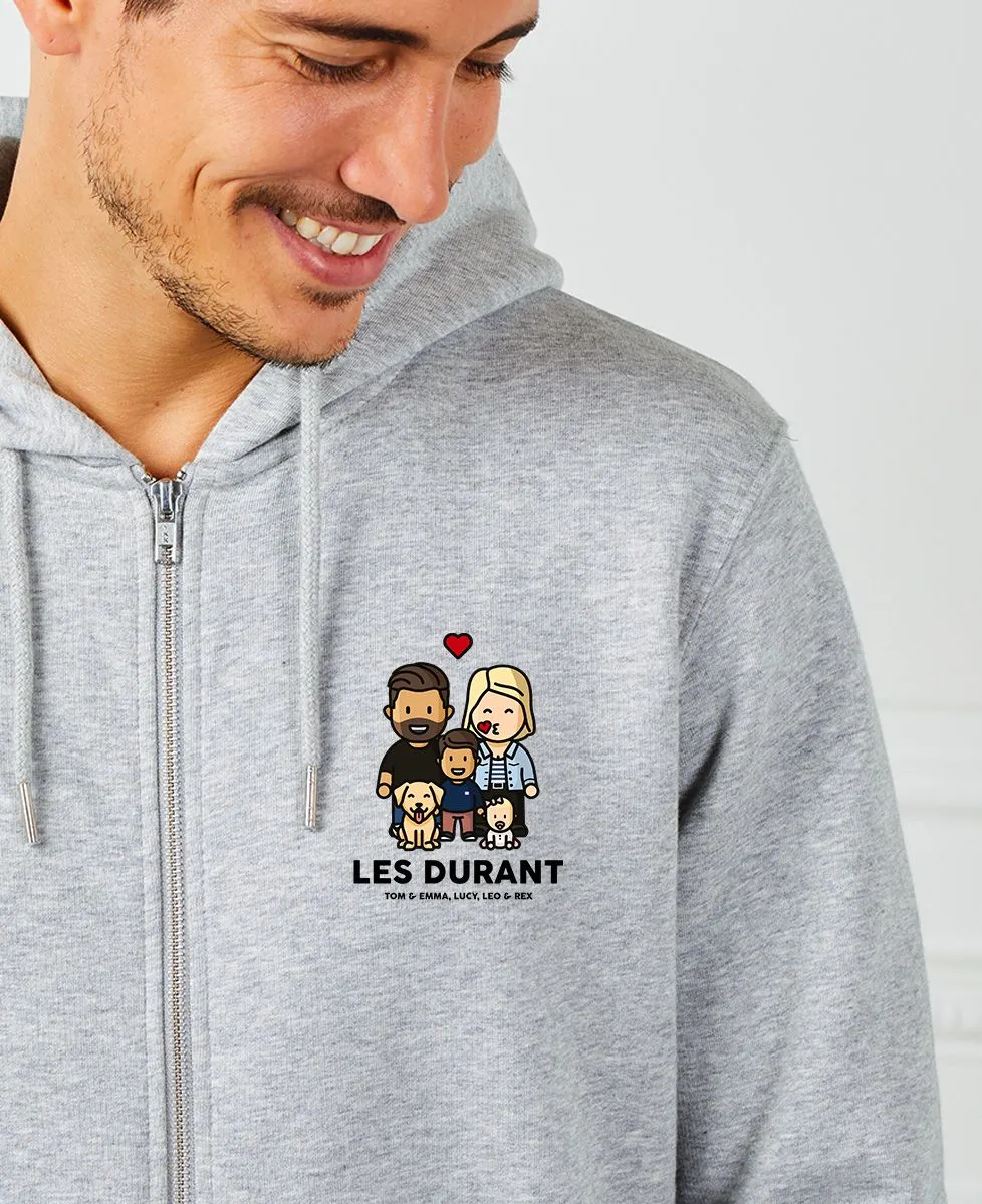 Hoodie zippé homme Famille figurine personnalisé