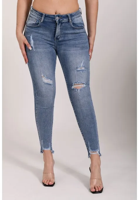 Jeans bleu foncé troué tendance pour femmes