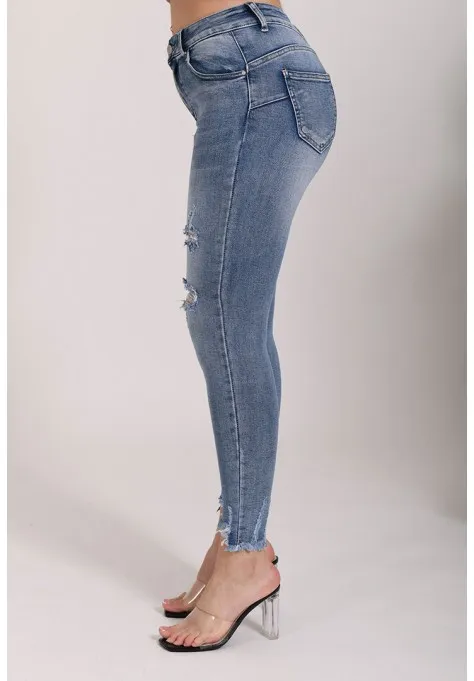 Jeans bleu foncé troué tendance pour femmes