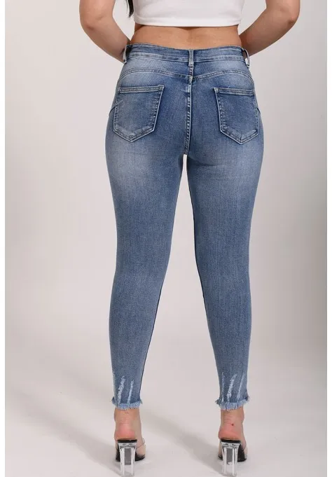 Jeans bleu foncé troué tendance pour femmes