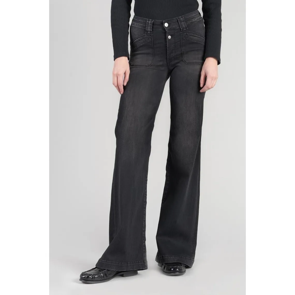 Jeans flare, très évasé PULP high flare, longueur 34 noir en coton Elise | 3 Suisses