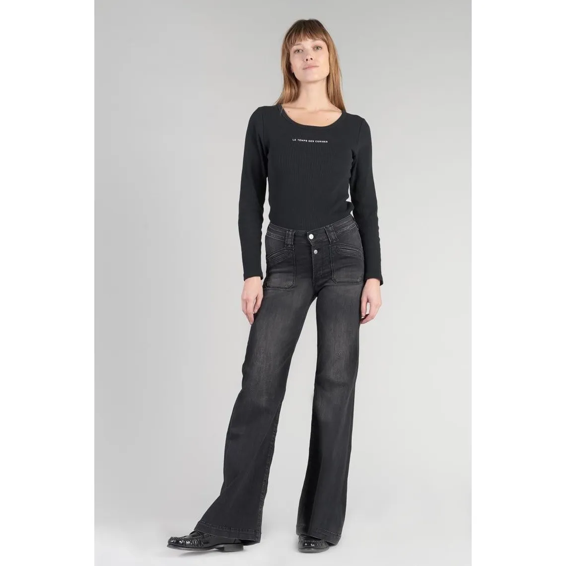 Jeans flare, très évasé PULP high flare, longueur 34 noir en coton Elise | 3 Suisses